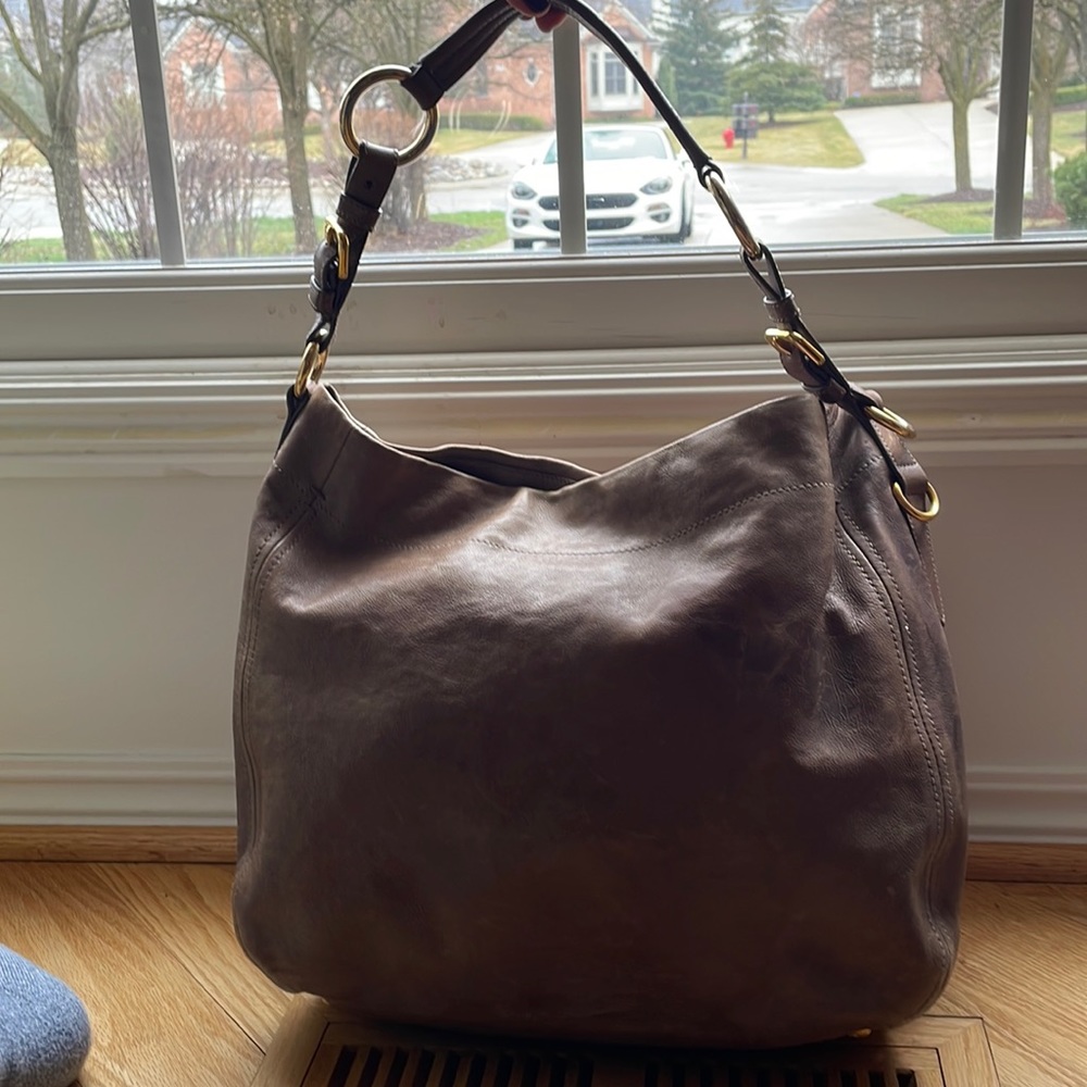 Prada taupe leather hobo bag